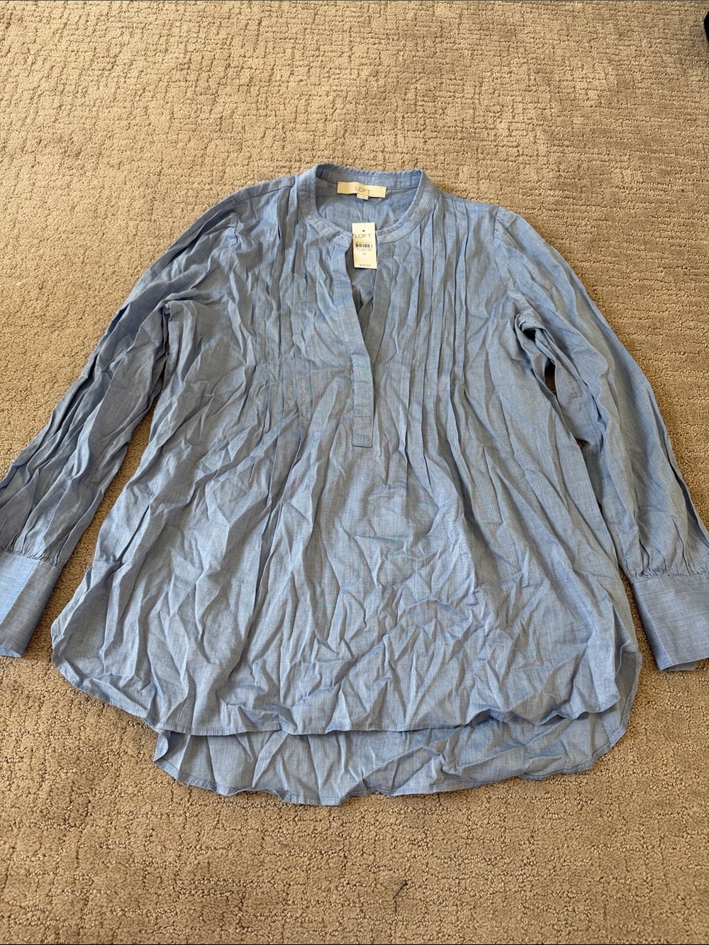LOFT Light Blue Pintuck Split-Neck Tunic